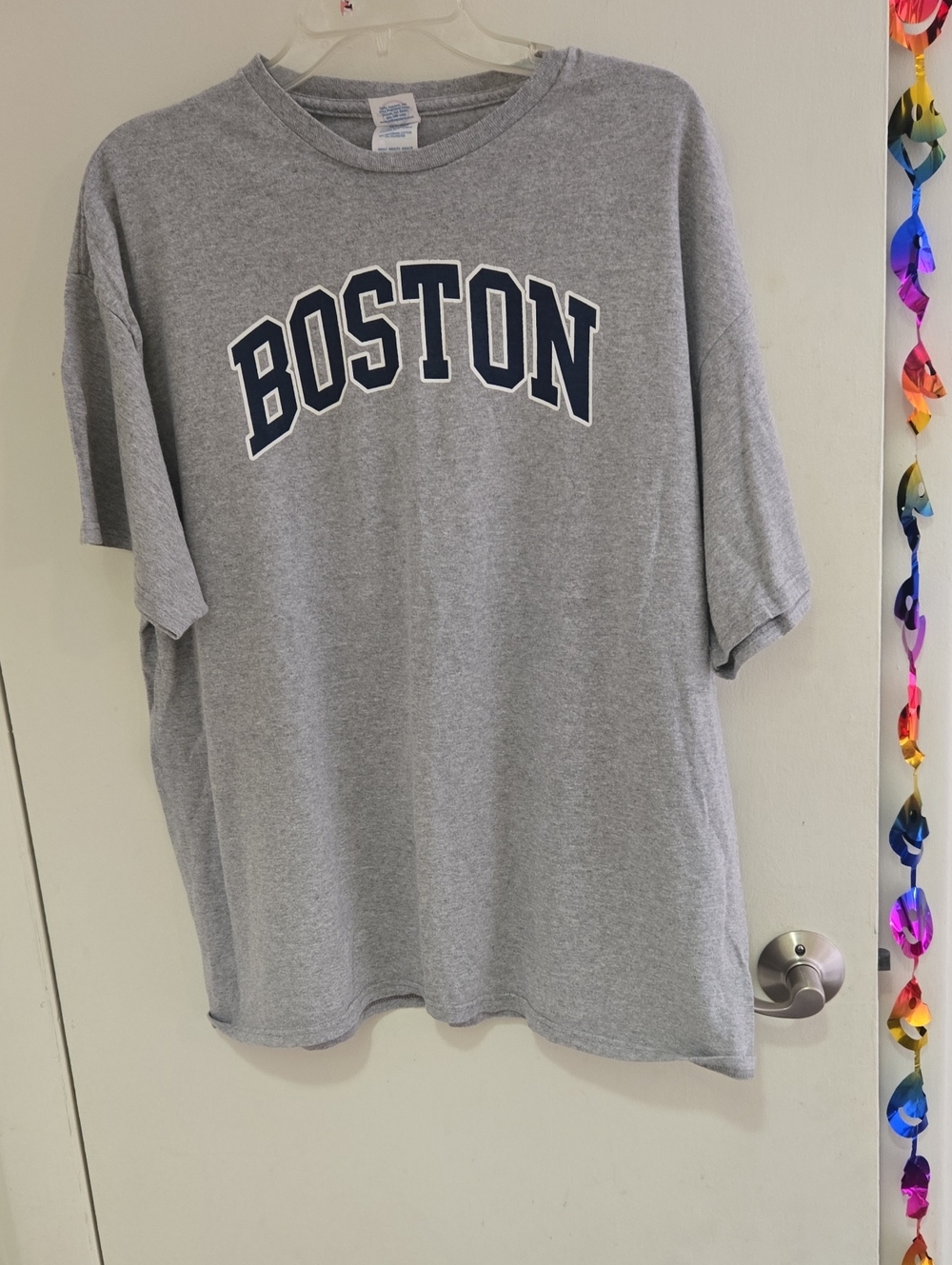 Delta Gray Short-Sleeve Tee with Navy Boston Graphic